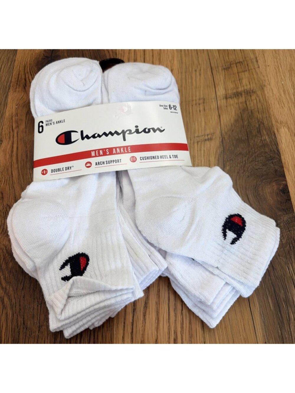 Champion Men’s Ankle Socks Logo NWT Double Dry Arch Support White